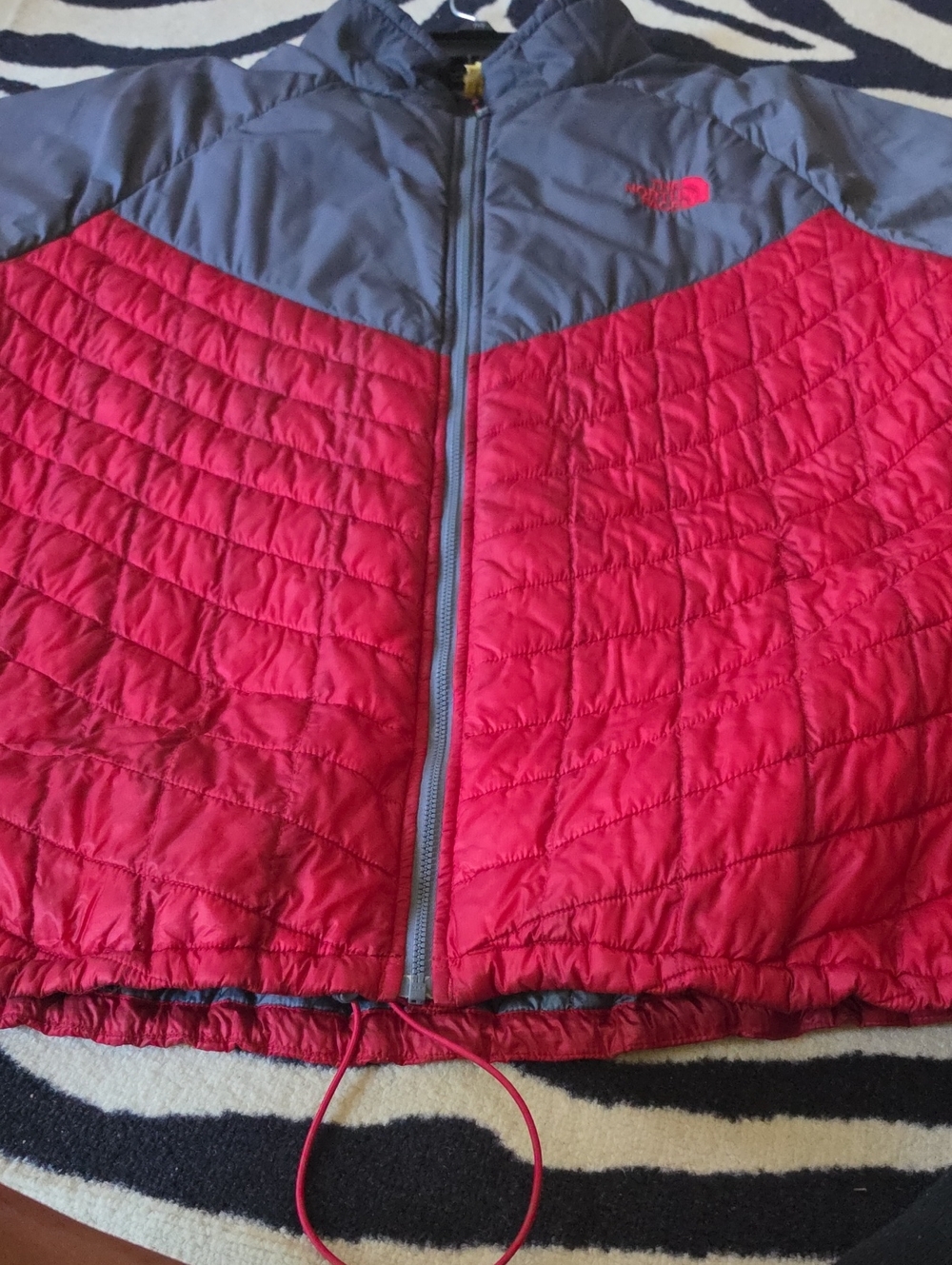 The North Face Red and Gray Quilted Puffer Jacket